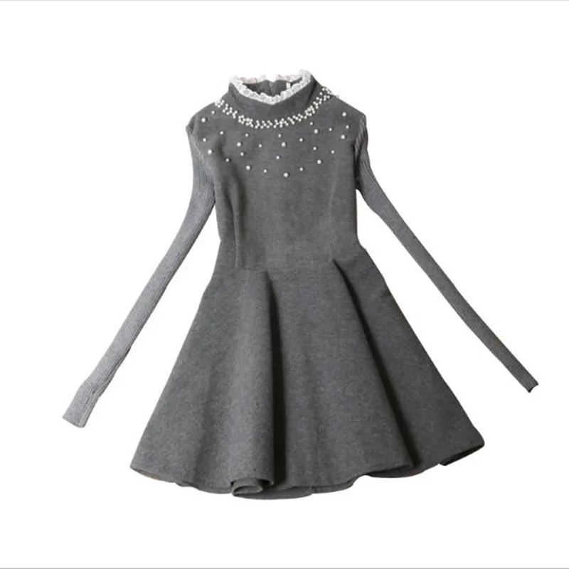 2019 Зима Осень Женское шерстяное платье модное вязаное с длинными рукавами тонкое