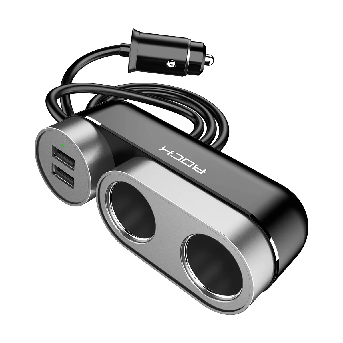 ROCK 2 USB автомобильный разветвитель зарядное устройство розетка для автомобильного прикуривателя для iPhone/iPad/samsung/зарядка для телефона планшета 4.8A автомобильное зарядное устройство - Тип штекера: Black