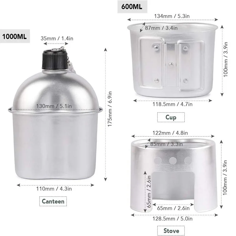 GOALONE 1L Military Canteen Kit Portable Aluminum Cup Wood Stove Set with Nylon Cover Bag for Camping Hiking Backpacking | Дом и сад