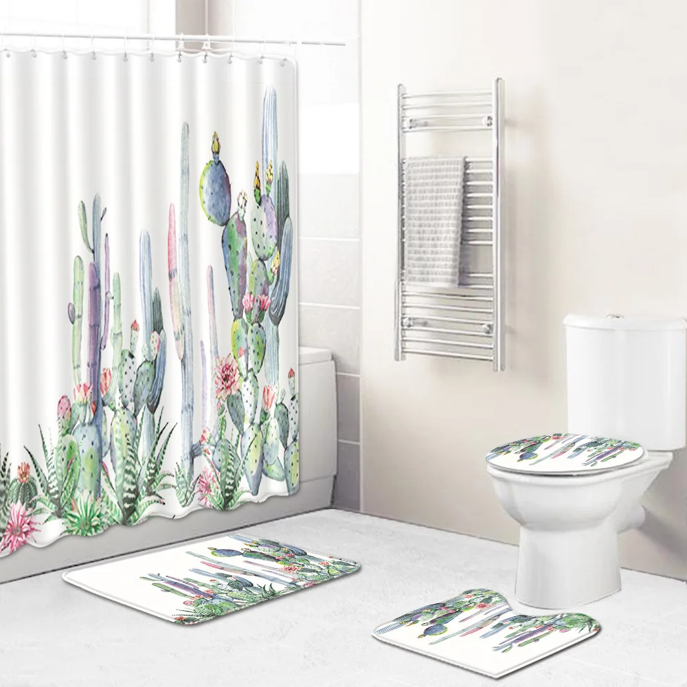 Набор штор для душа ONGLYP 4 шт. 3D шторы с крючками ванной нескользящий коврик