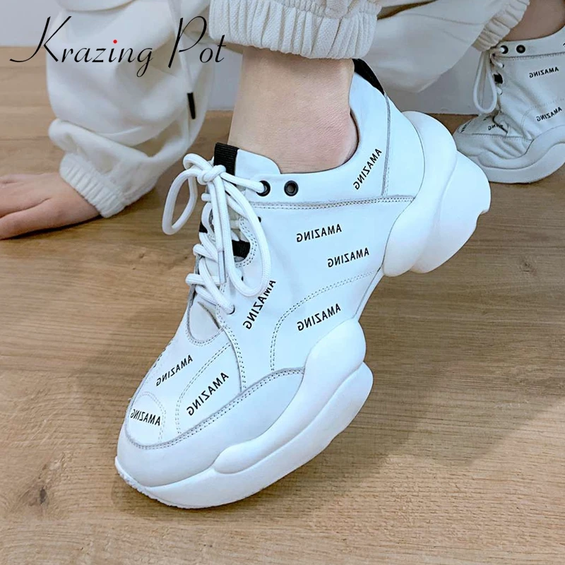 

Krazing Pot 2021 large size natural leather round toe thick bottom young lady sporty chic leisure spring vulcanized shoes L9f2