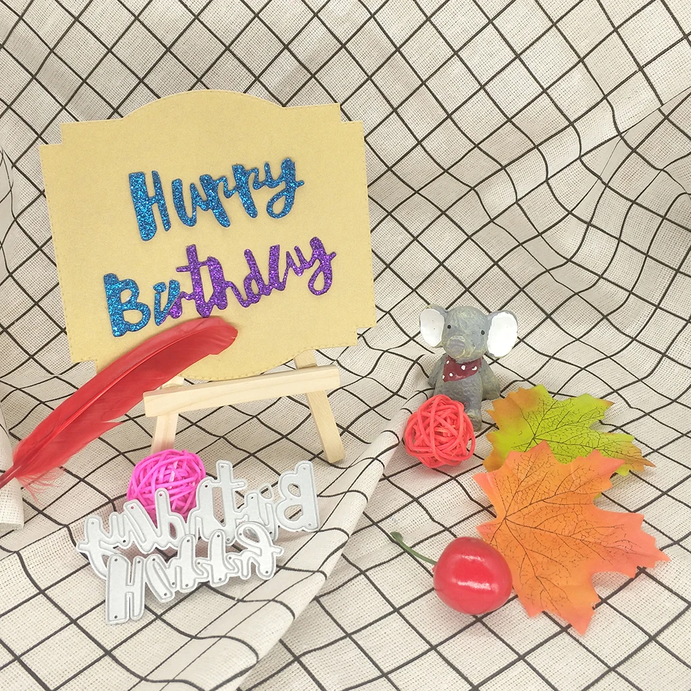 

Happy birthday word metal cutting die DIY scrapbook template photo album embossed paper card process punching new