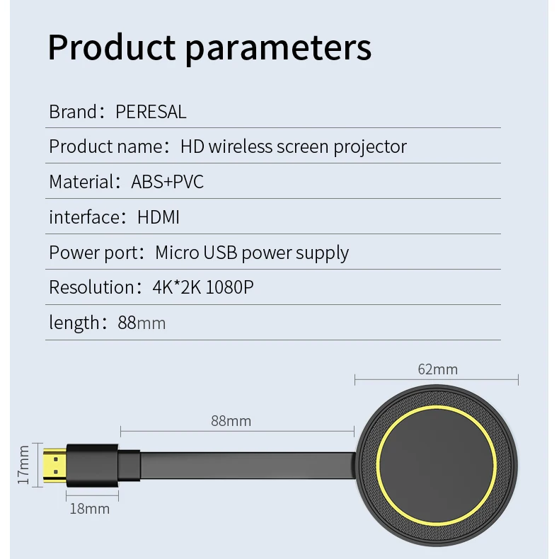 

PERESAL hdmi screen miracast 4K mirroring for telephone like IPhone11 Samsung Xiaomi IPad connected to TV projector monitor