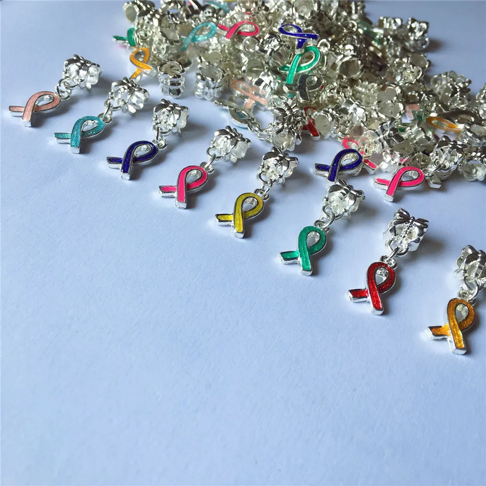 PBR146(10) Red/Pink/Blue/Yellow/Orange/Green/Purple/Fushia Colors Ribbon Awareness Charms Pendents DIY For Bracelet Jewelry | Украшения и