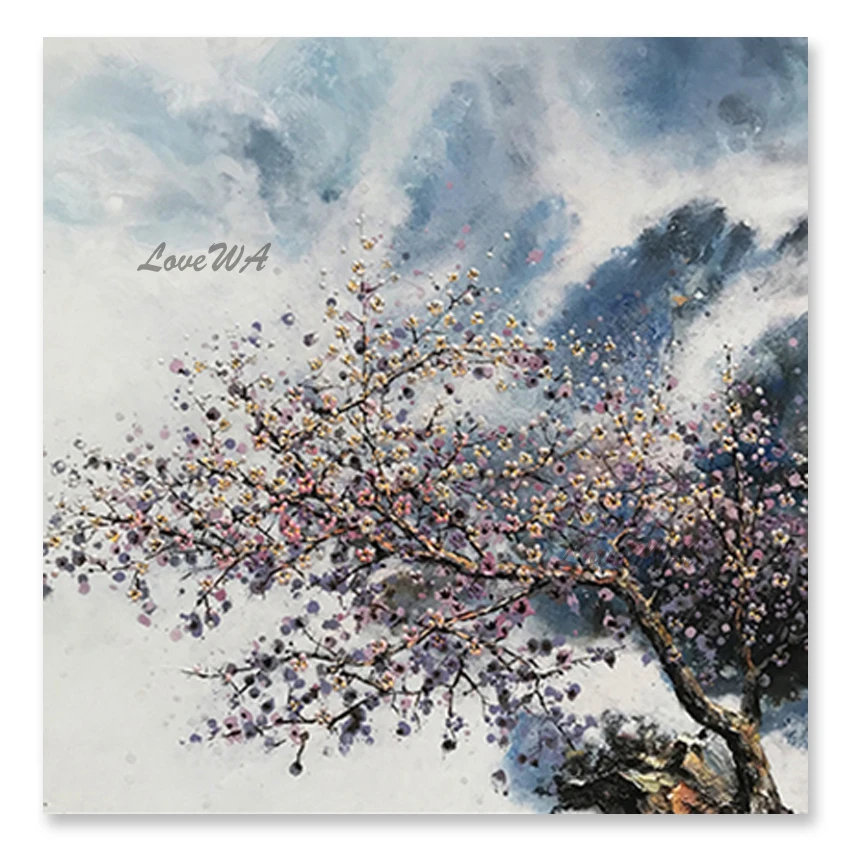 

100% Hand-painted Heavily Texture Abstract White Plum Flower Oil Painting Unframed Modern Living Room Decoration Canvas Wall Art