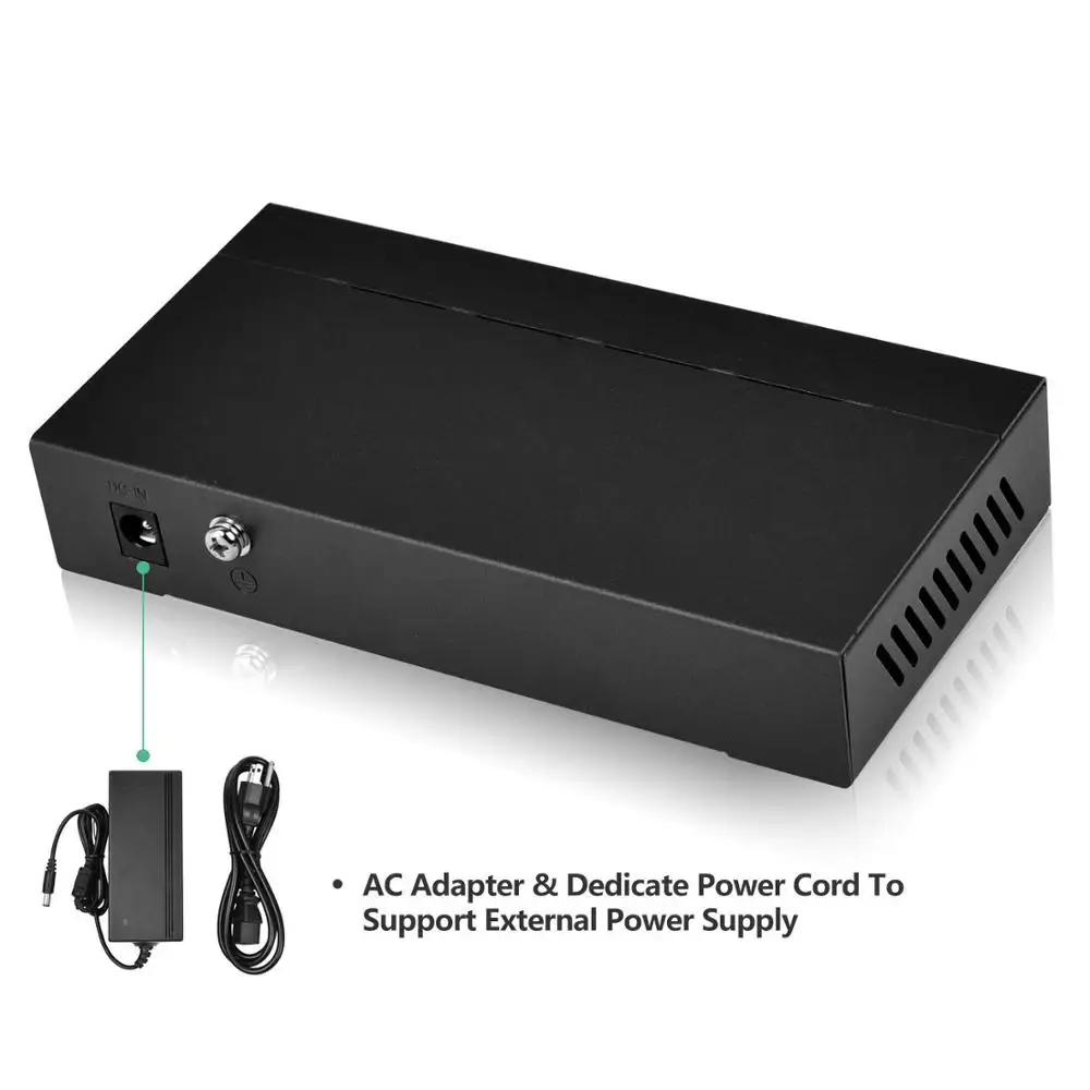SECUPOE 8 портовый коммутатор PoE 10/100 м 2 сетевой кабель 802. 3af/at внешний адаптер питания