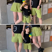 father mother son outfits summer family matching shorts casual solid loose short pants for mom dad son and daughter family look