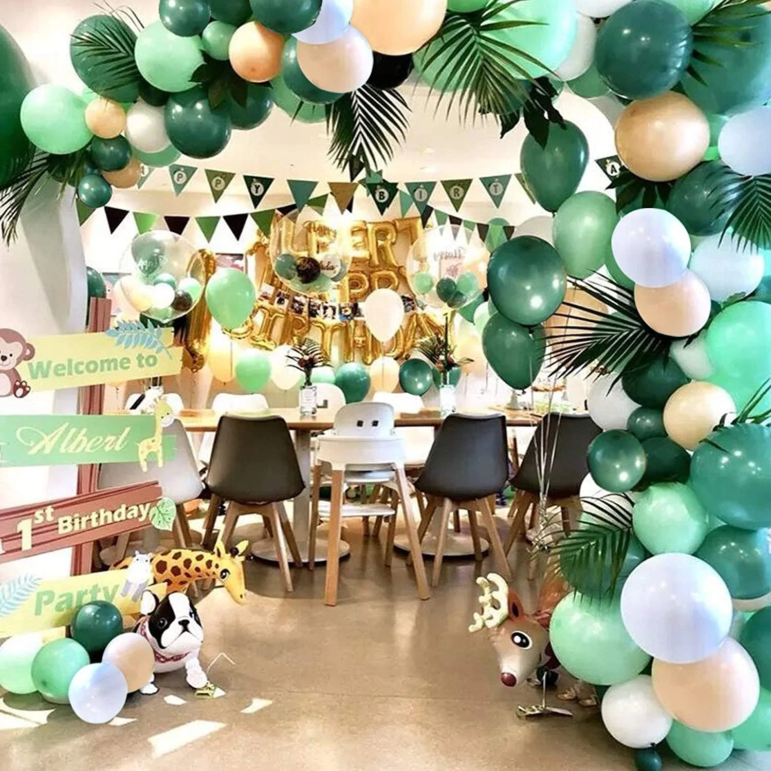 

Latex Balloon Green Balloons Woodland Animal Palm Leaf Foil Balloons Safari Party Baloons Birthday Party Decorations Kids Balon