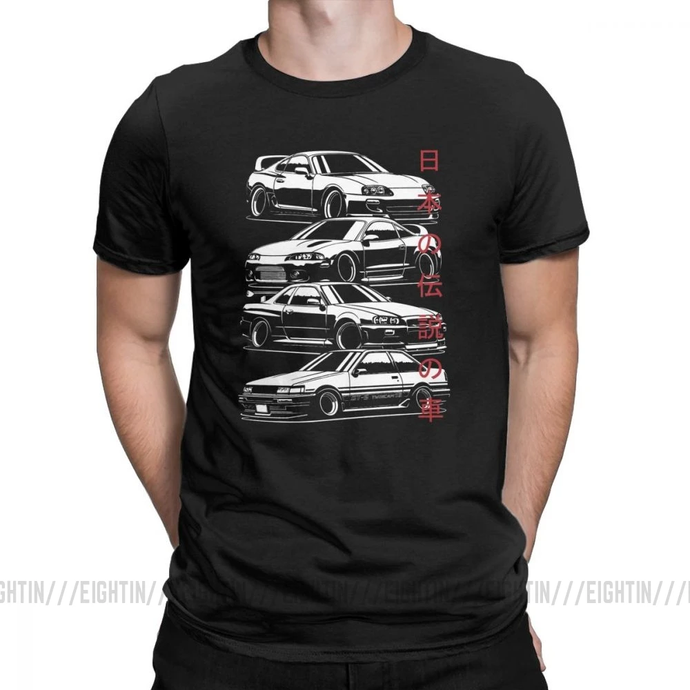 Мужские футболки JDM, легенды, японские автомобили, спортивные футболки, Забавные топы с круглым вырезом и коротким рукавом, очищенные хлопковые футболки серого цвета - Цвет: Черный
