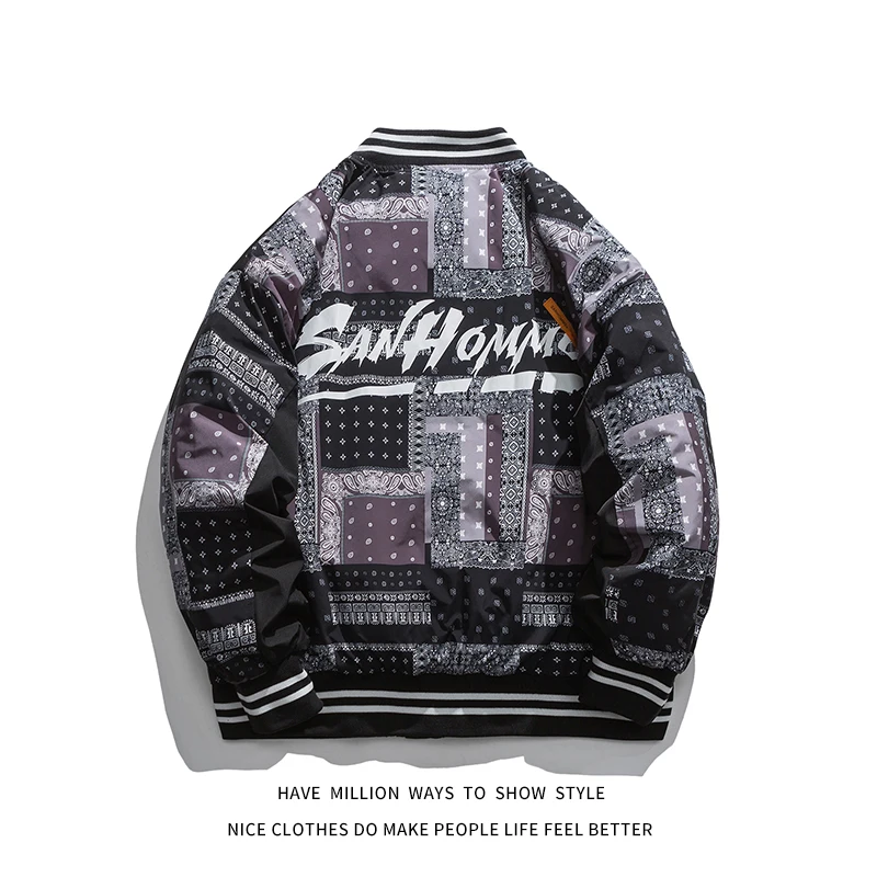 

New Arrival Bandanna Print Winter Thick and Warm 90 Duck Down Jacket Men's Bomber Unisex Women's Streetwear Coat Casual Chic