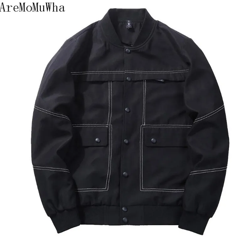 

AreMoMuWha 2018 New Autumn Men's trend versatile faux denim fabric Youth men's baseball uniform Handsome wild jacket QX078