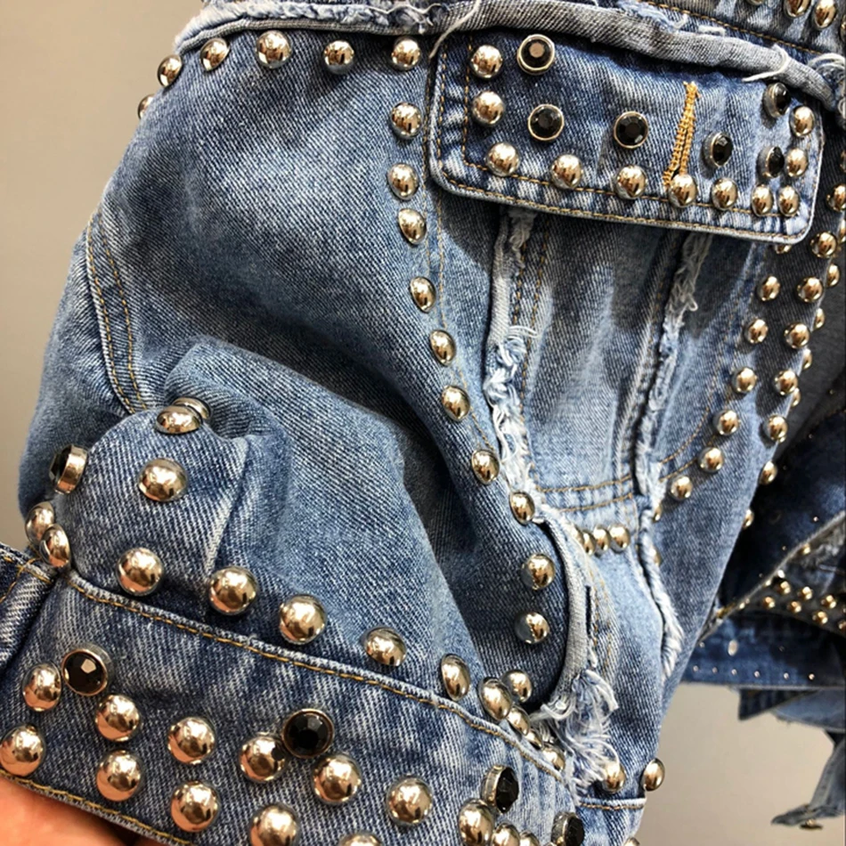 

Ailigou 2021 New Women'S Cool Rivet Punk Denim Jacket Casual Short Loose Tassel Denim Jacket Coat Streetwear Coat