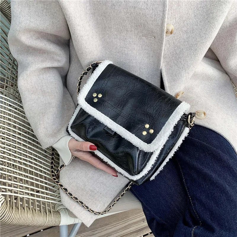 Зимняя плюшевая кожаная сумка через плечо женские новые большие сумки с