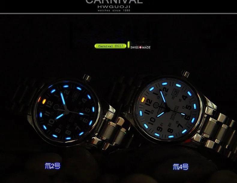 Тритий газ светящиеся часы карнавал роскошный бренд Вэнь военные спортивные часы мужские дайвер кварцевые часы черный стальной ремешок