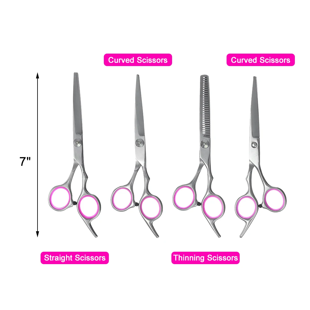 

7pcs Stainless Steel Pet Dog Grooming Scissors Cat Hair Thinning Shear Sharp Edge Scissors Professioal Hairdresser's Scissors