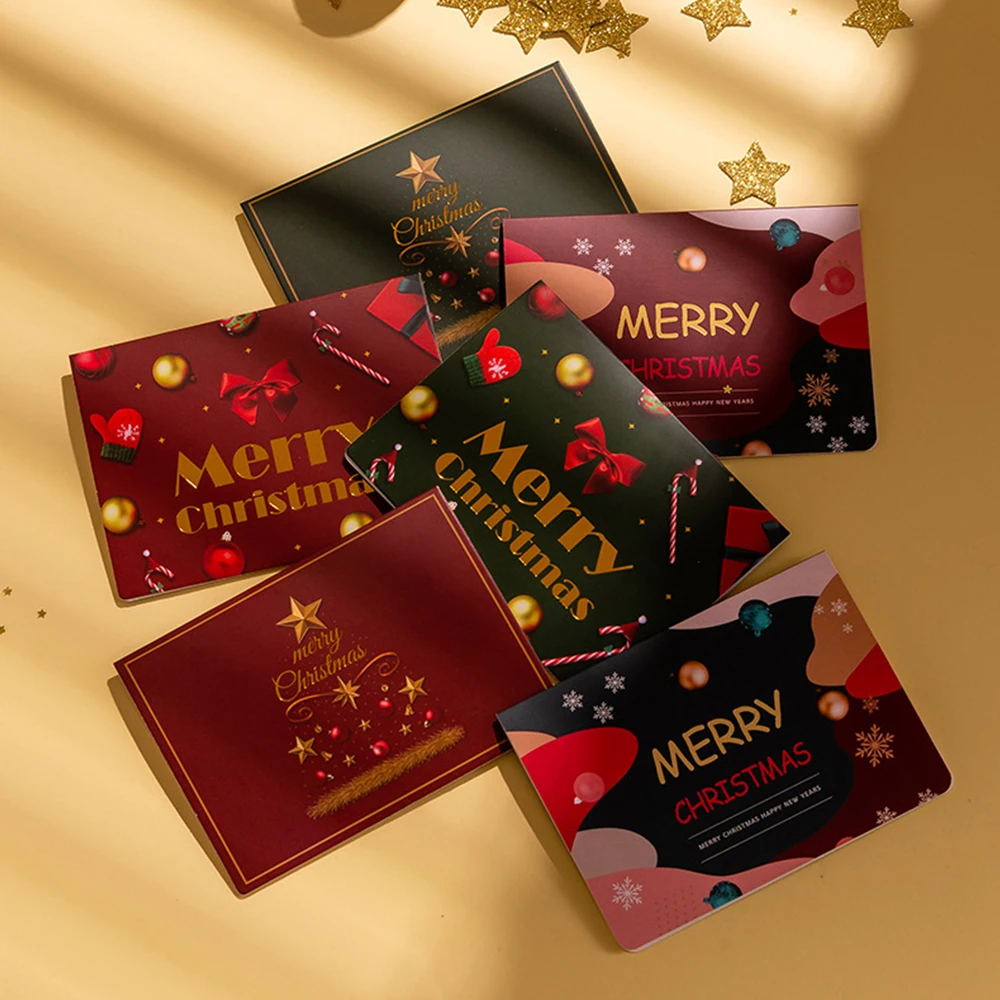 

1pcs Christmas Greeting Card Bronzing DIY Birthday Thanksgiving Blessing Gift Packaging With Envelope Sticker Xmas Greeting Card