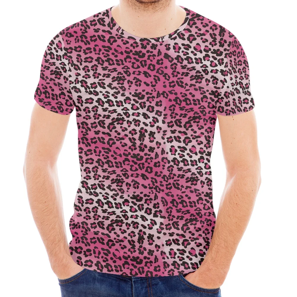 

T Shirts For Men Pink Leopard Print Summer Mens Shirts Short Sleeve O Neck Mens Fitted Shirts Print On Demand