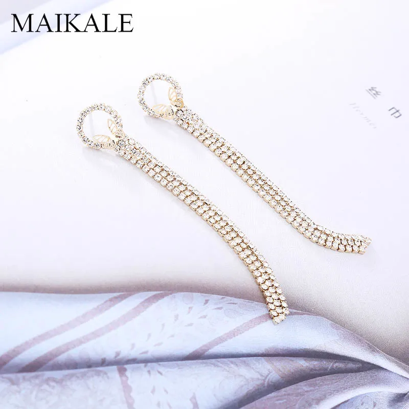 Женские длинные висячие серьги MAIKALE цепочки с цирконием и золотыми бабочками