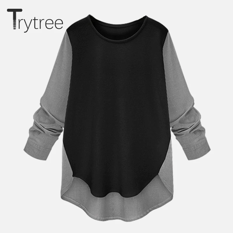 Женская футболка с круглым вырезом Trytree Повседневная Свободная из полиэстера в