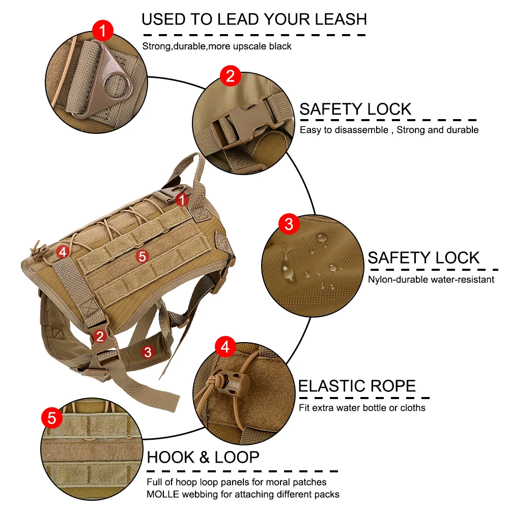 

Adjustable M/L/XL Shepherd Pet Dog Vest Tactical Dog Harness Vest Breathable For Small Large Dogs Puppy