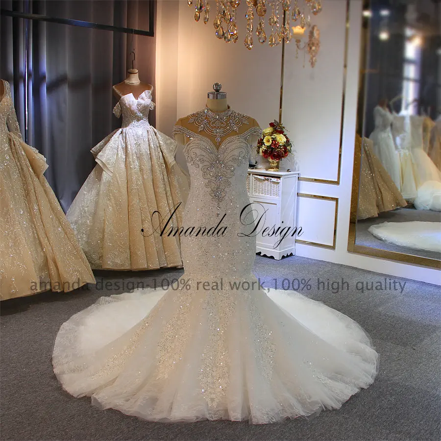 Аманда дизайн robe de mariee courte с высоким воротом и рукавами-крылышками Русалка свадебное платье в африканском стиле