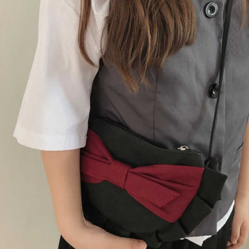 Women's Semicircular Handbag Crossbody Shoulder Bag Canvas Bow Ruffled Zipper Wallet |