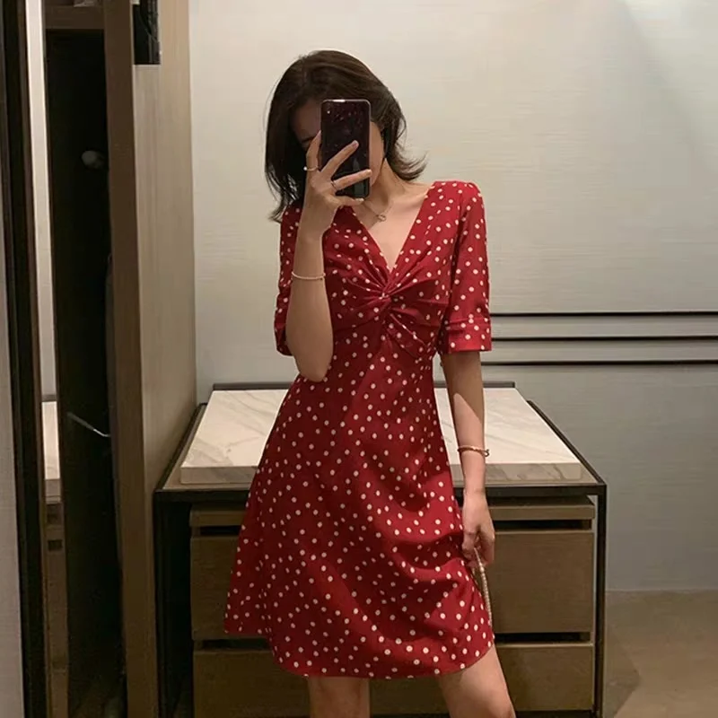 Платье в горошек новинка 2021 французское приталенное платье стиле ретро