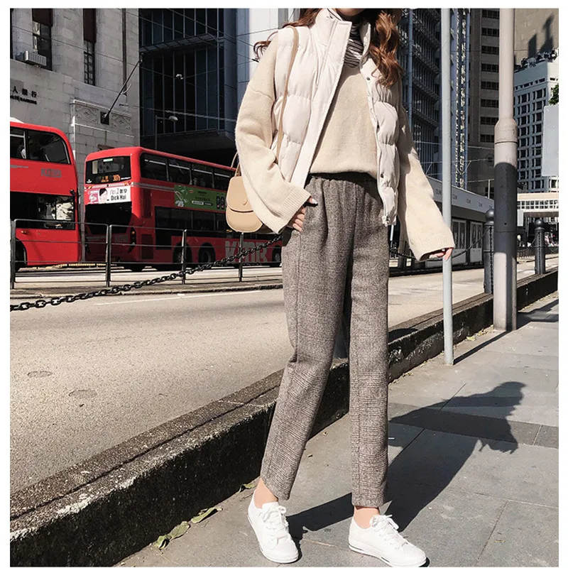 JUJULAND осенние уличные модные клетчатые облегающие брюки до щиколотки с карманами