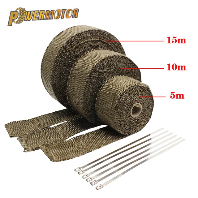 Motorcycle exhaust wrap muffler thermal tape heat shield insulation systems with stainless ties 5cm*5m/10m/15m moto accessories