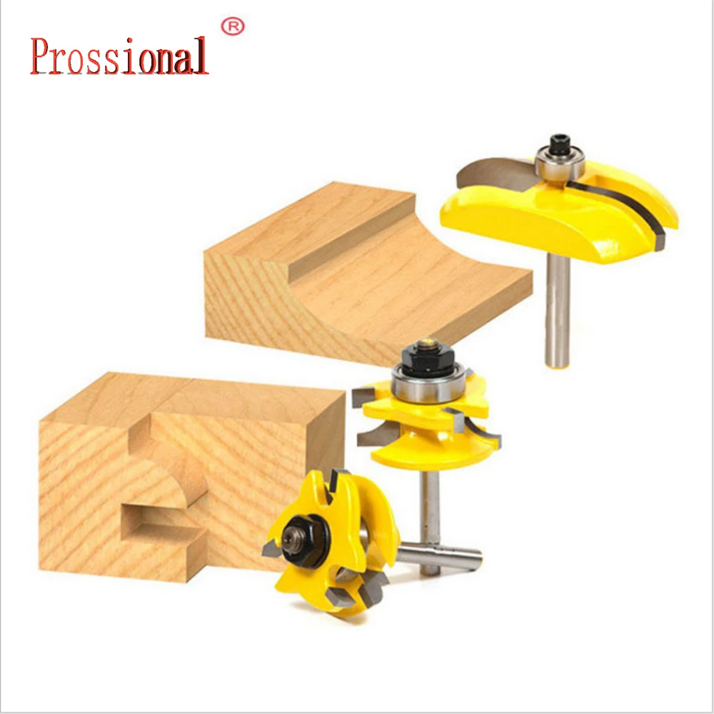 

3 Bit Tongue and Groove Router Bit Set Wood Milling Cutter 8 mm Shank 1/4 High Quality Raised Panel Cabinet Door Router Bit Set