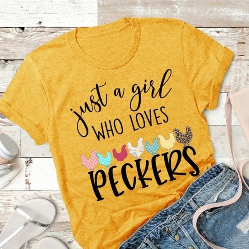 

Just A Girl Love PECKERS Print T Shirt Women Short Sleeve O Neck Loose Tshirt Summer Women Tee Shirt Tops Camisetas Mujer