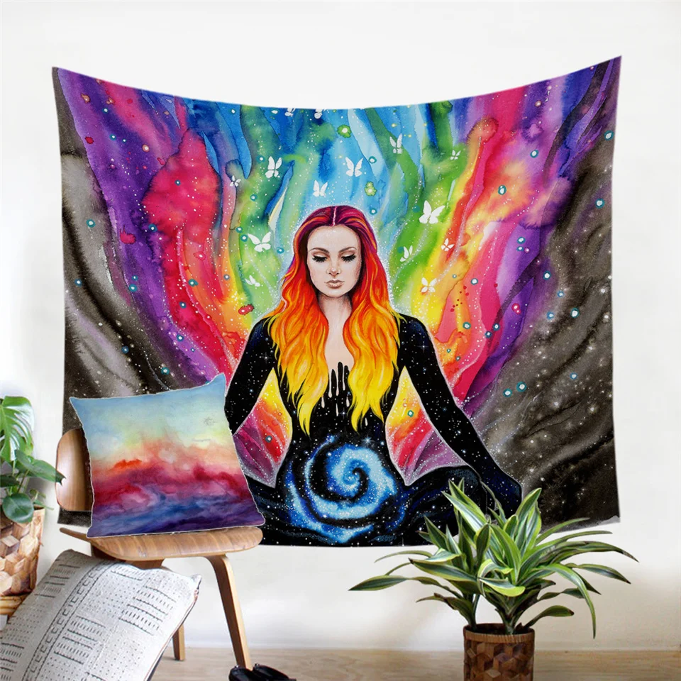 Meditation Радужный огонь от Пикси холодного искусства гобелен настенный красочный напечатанный занавес акварельный глаз декоративный гобелен, покрывала - Цвет: Meditation