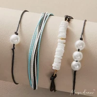 wholesale europe hot style bohemia 4pc set bracelets set cotton bracelet with pearl and stones handmade jewelry