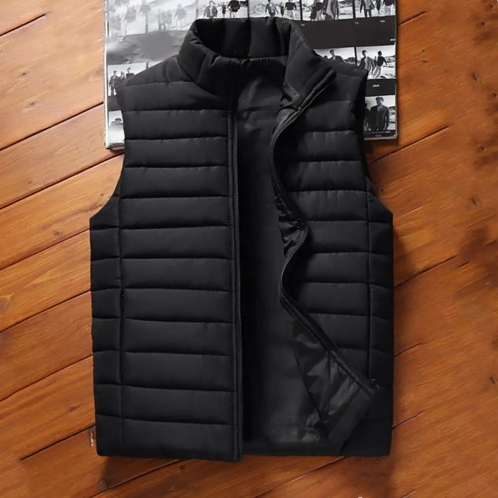 

Fashion Lightweight Male Sleeveless Stand Collar Men Waistcoat Slim Fit Thicken Warm Zipper Closure Winter Vest Men Clothes 2021