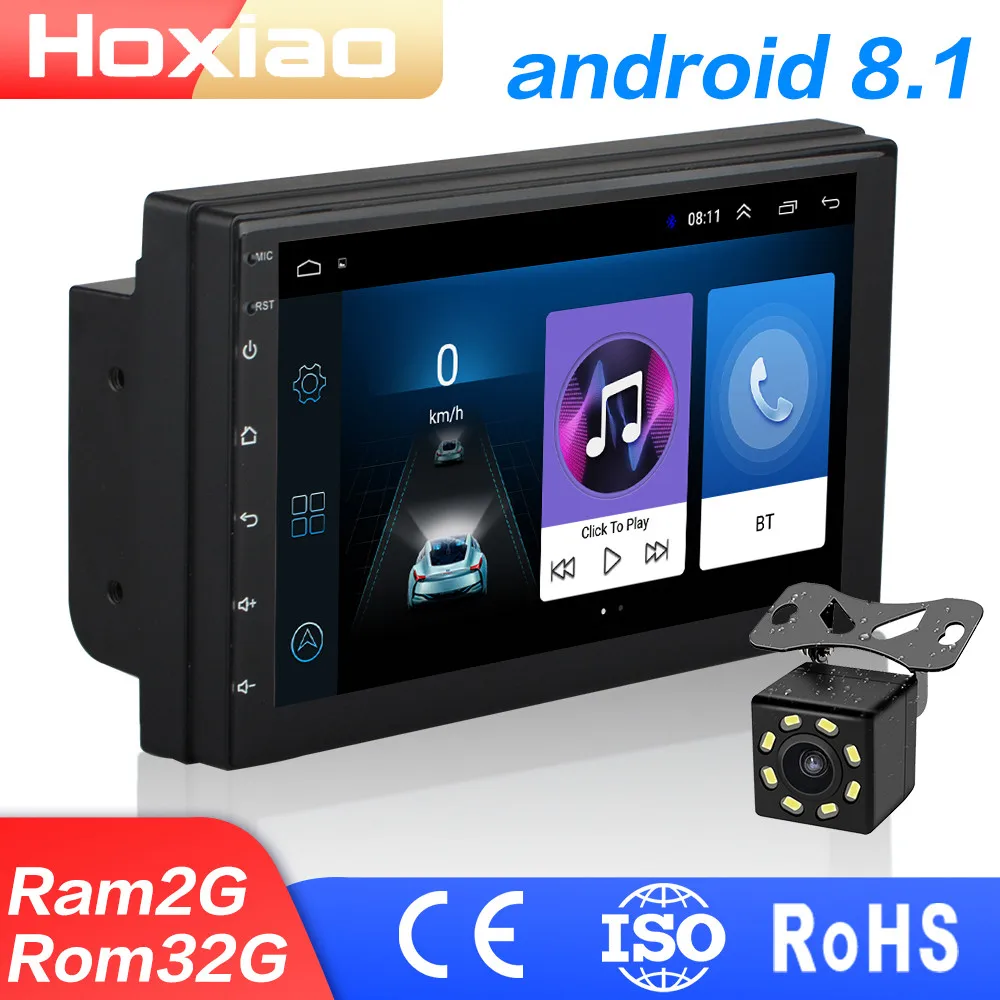 2 Din Android 8,1 Автомагнитола стерео без DVD " 1024*600 Универсальный Автомобильный плеер gps навигация Wifi Bluetooth USB Радио аудио плеер