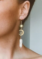 white aura quartz earrings gemstone drop down earrings celestial dangle boho earrings
