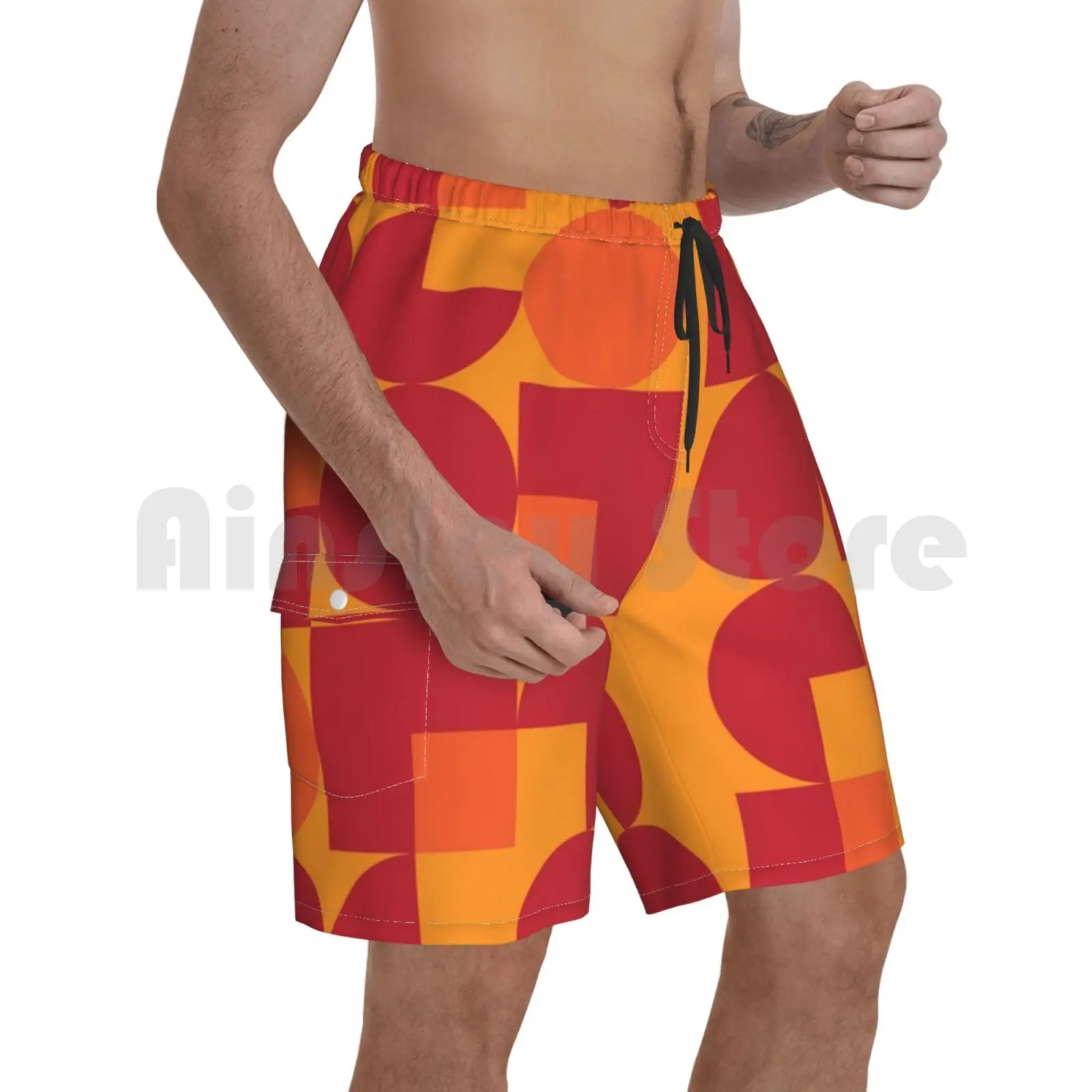 

Beach Shorts Orange Modernist Pattern Modern Modernist Mid Century Orange Red Circle