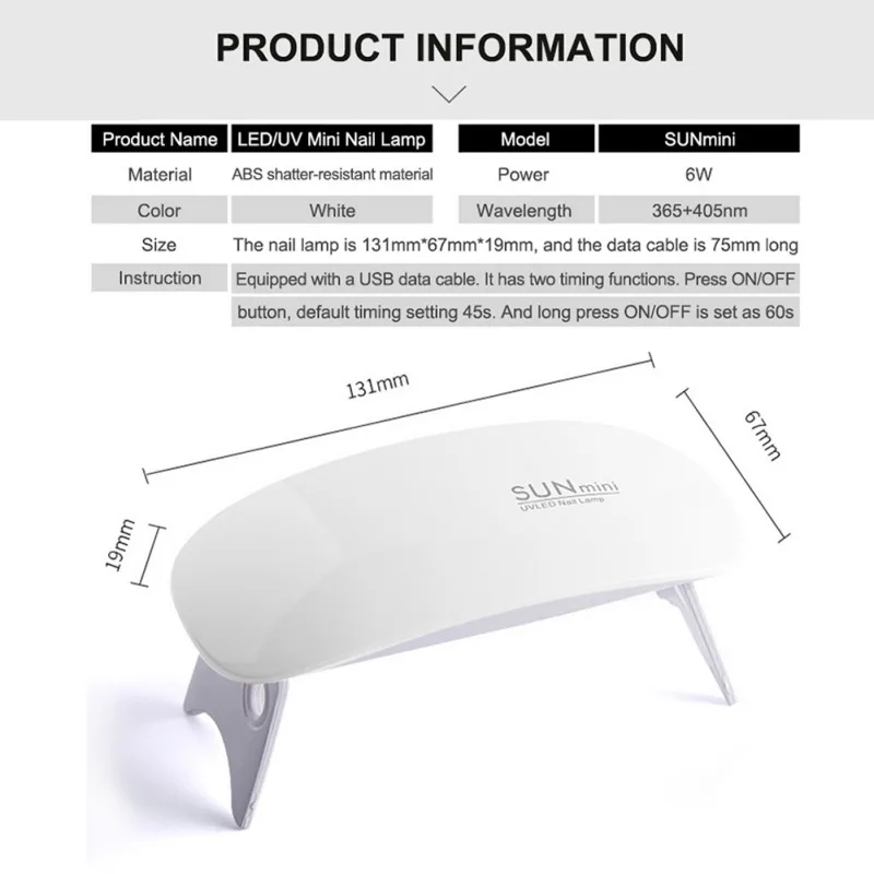 Мини 6 Вт УФ светодиодная лампа для ногтей Складная портативная ногтевой