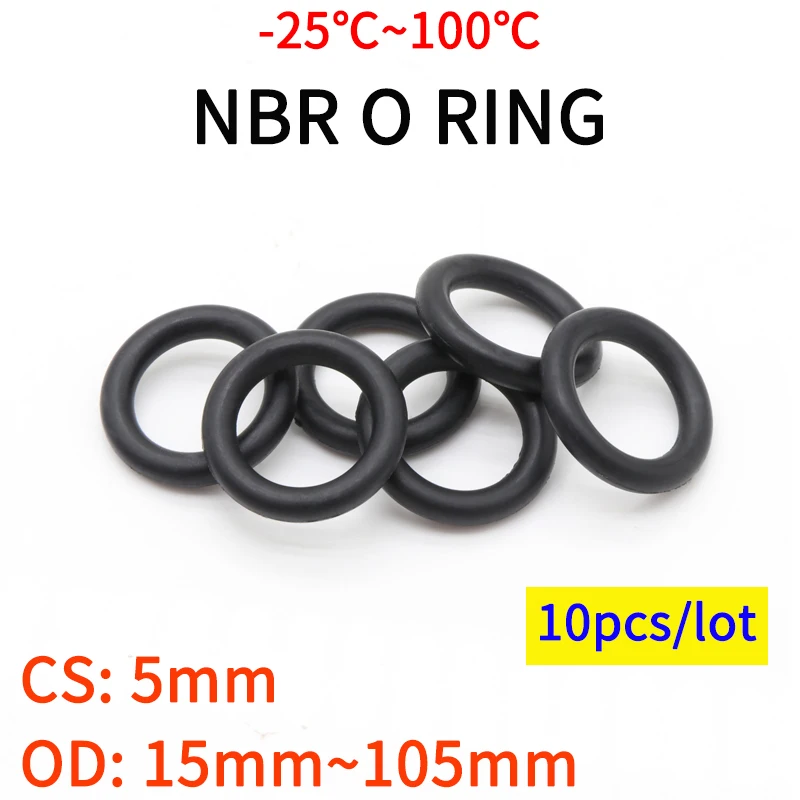 Уплотнительное кольцо NBR, 10 шт., уплотнительная прокладка CS, 5 мм, внешний диаметр 15 ~ 105 мм, нитриловая бутадиеновая резиновая прокладка, масля...