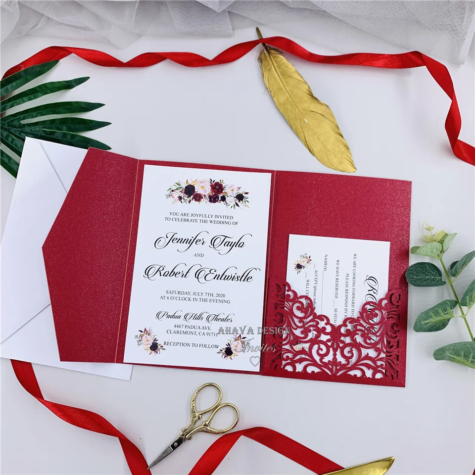 Специальный конверт стиль Подгонянный Красный Лазерная резка свадебные