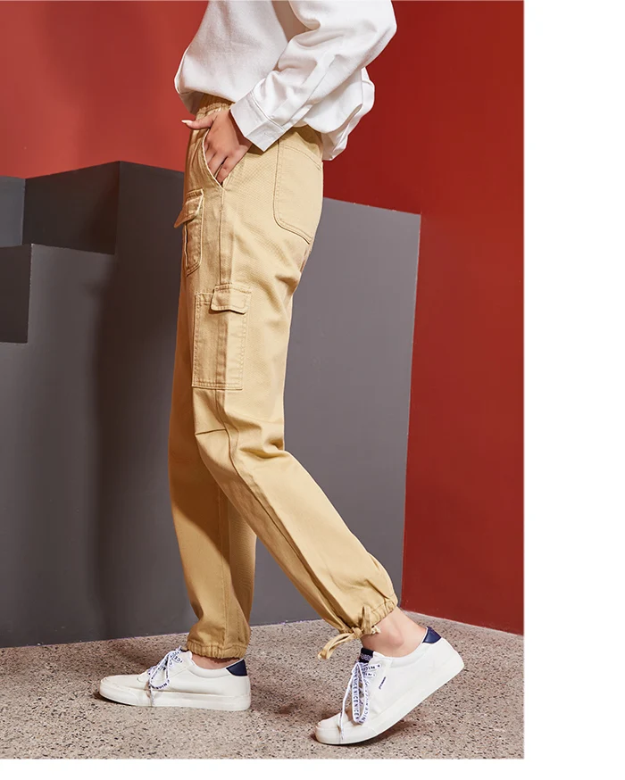 Женские стильные прямые брюки LEIJIJEANS, модные рабочие брюки цвета хаки с завязками на щиколотках, новая нейтральная модель 9121 большого размера