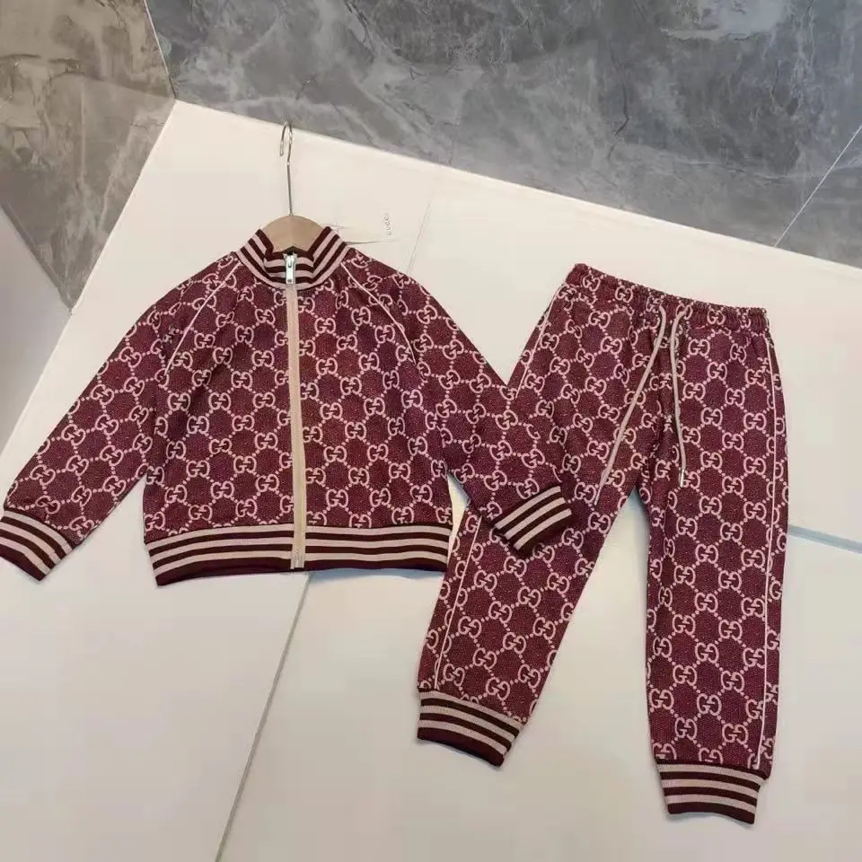 

Children's Clothing 4-12 Autumn/winter Girls Stand Collar Zipper Jacket Printed long Sleeve Sweatshirt Trouser Suit fashion Casu
