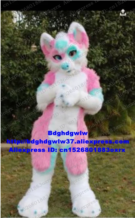 Розовый длинный меховой костюм с лисой волком Хаски собакой талисман персонаж