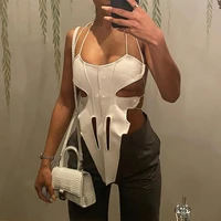 2021 spring and summer sexy solid color halter cut out camisole womens clothing backless cleavage tank tops party clubwear vest