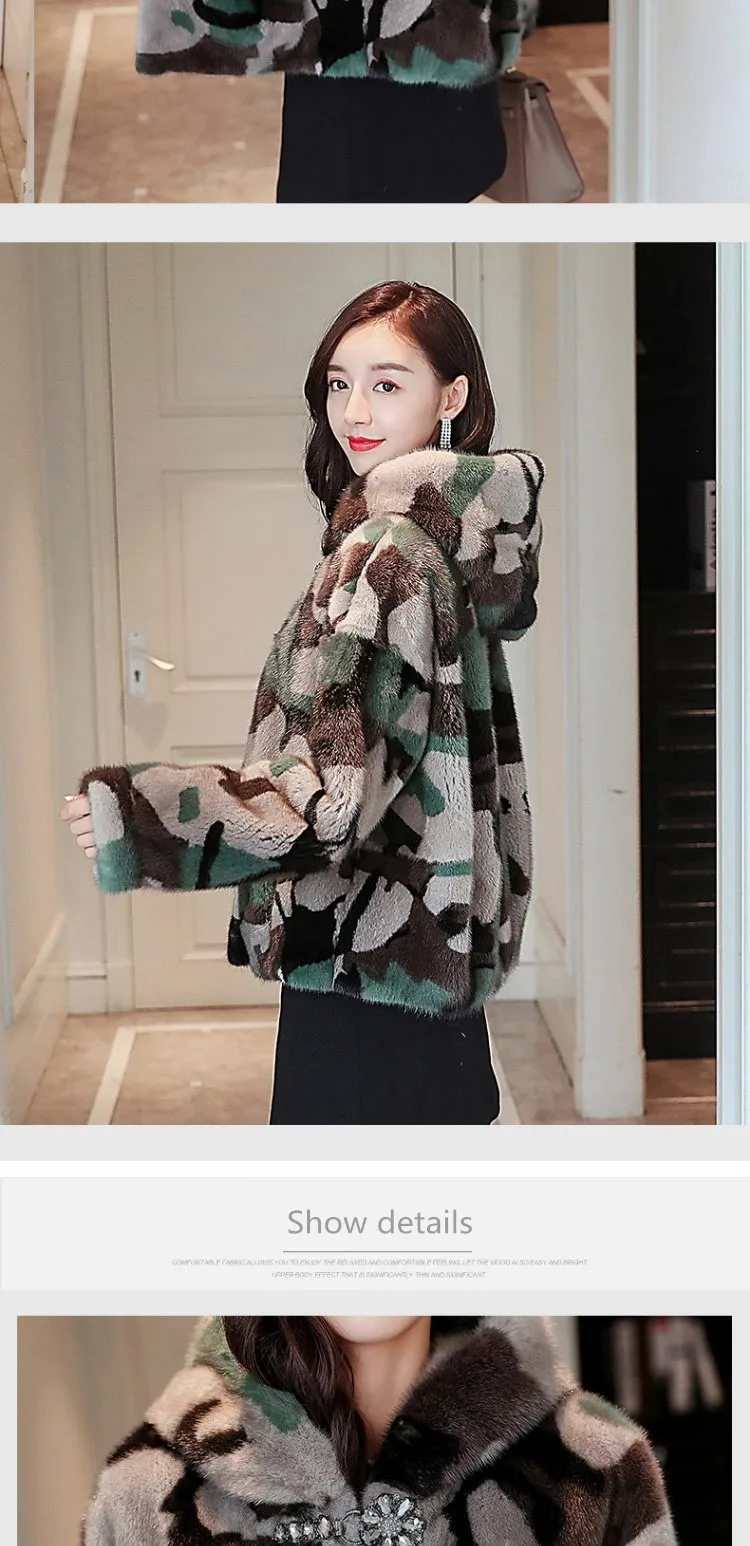 inverno новая полностью из норки шуба curto moda simples cinto de camuflagem verde do exerrcito das mulheres jaqueta com capuz de