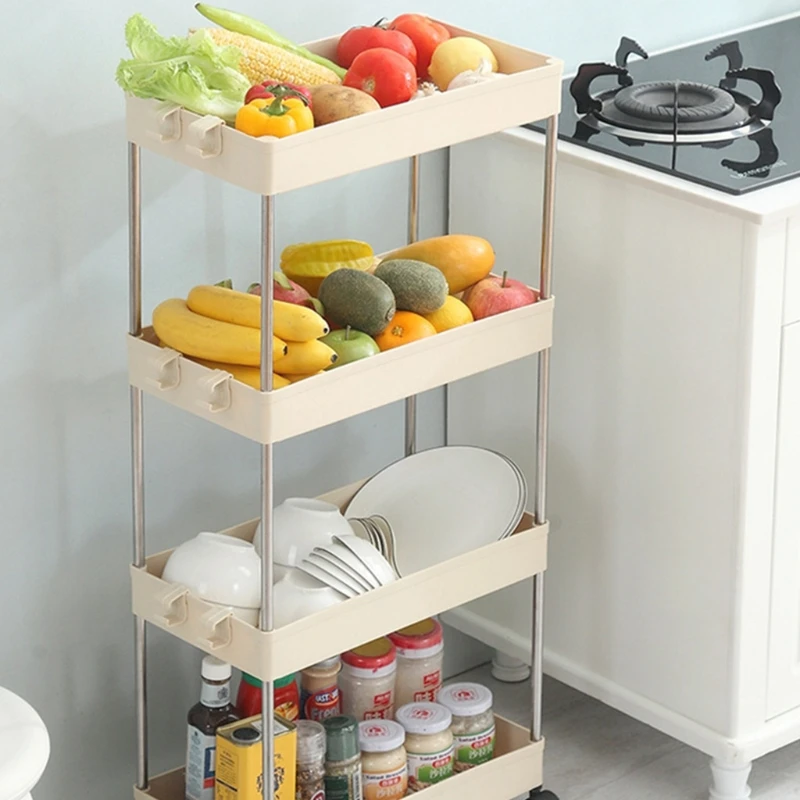 

3 Or 4 Layers Sliding out Trolley Storage Rack Mobile Storage Rack Shelf For Office Kitchen Bedroom Bathroom Laundry Room Table