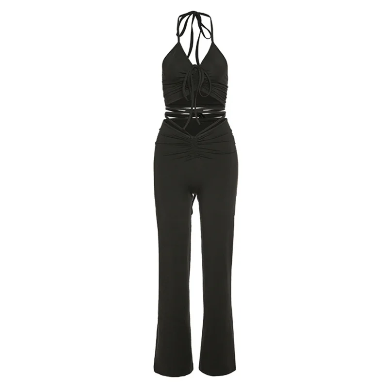 

Summer Sexy Women Camisole+Trousers 2 Piece Set Fashion Halter Crop Tops Slim Street Office Ladies Solid Casual Suit