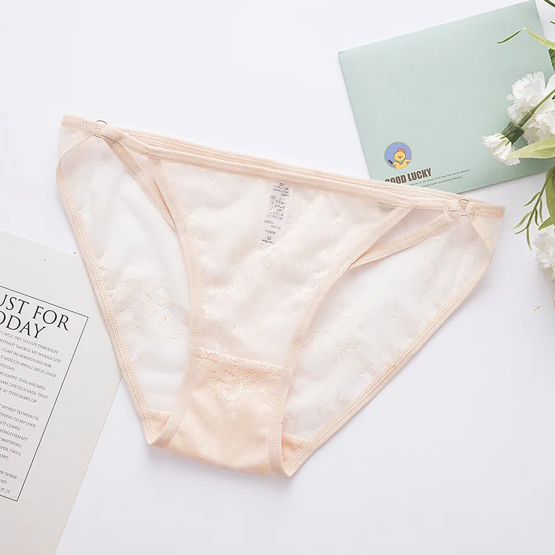 

New Embroidery Transparent Ladies Briefs Sexy Retro Lace Mesh Breathable Low Waist Hollow Stitching Love Fashion Solid Color