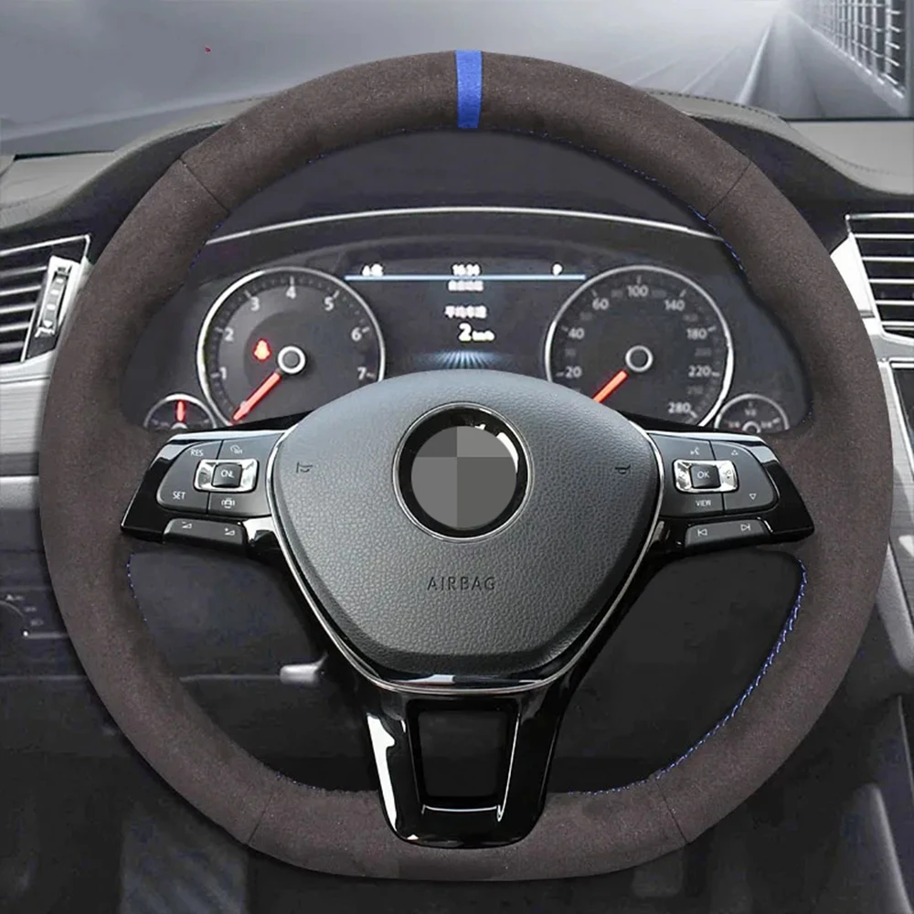 

Non-Slip Black Genuine Leather DIY Car Steering Wheel Cover For Volkswagen VW Golf 7 Mk7 New Polo Jetta Passat B8 Tiguan Sharan