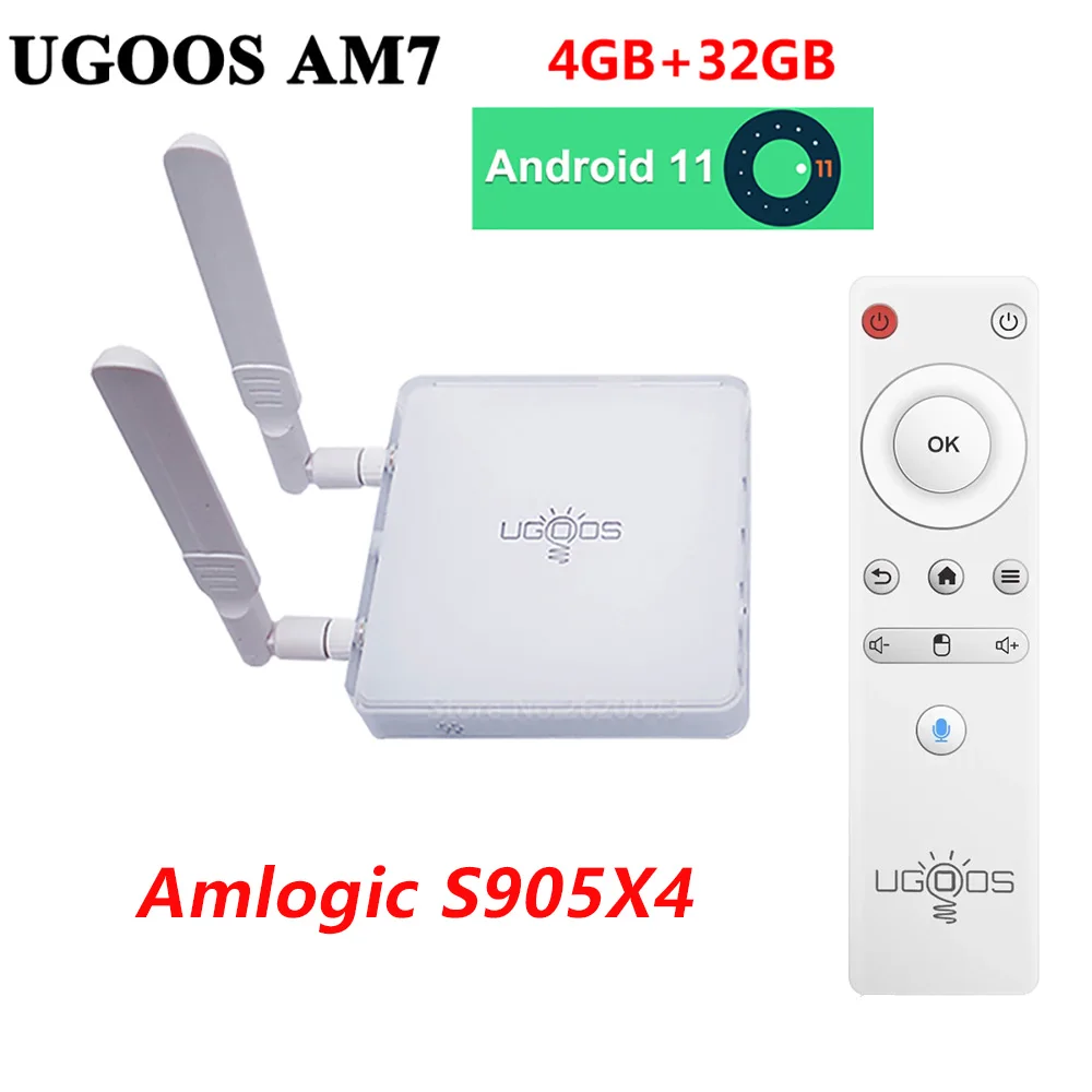 ТВ приставка UGOOS AM7 Amlogic S905X4 Android 11 Smart TV BOX DDR4 4 ГБ 32 телеприставка 1000M LAN BT5.0 Wifi 6 4K